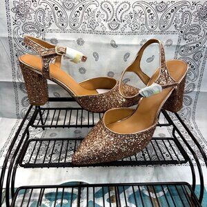 New J. Crew Factory glittery pointy toe heels Champagne Chucky glitter Womans 9